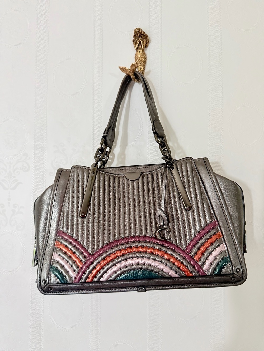 Coach Graphite Dreamer Satchel with Art Deco Quilting